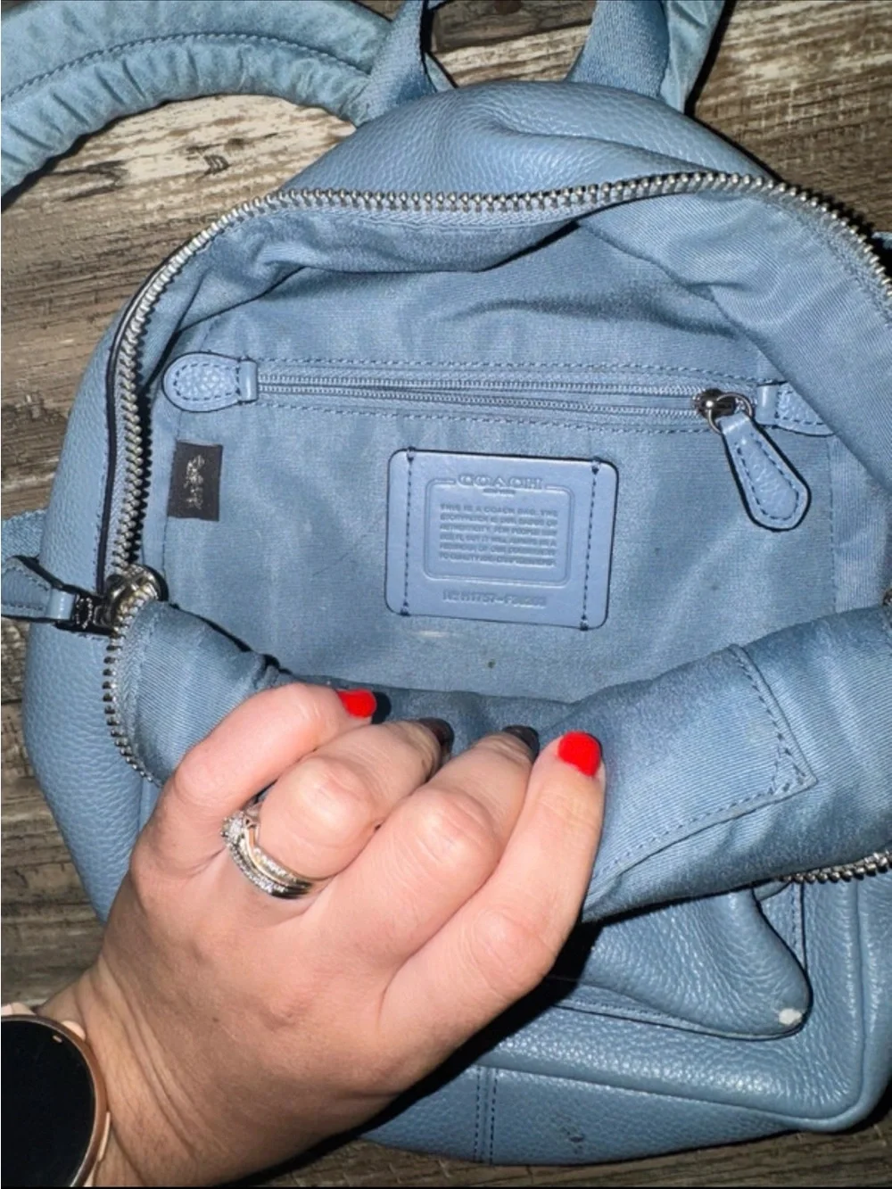 Coach Small Pebbled Leather Backpack in Dusty Blue